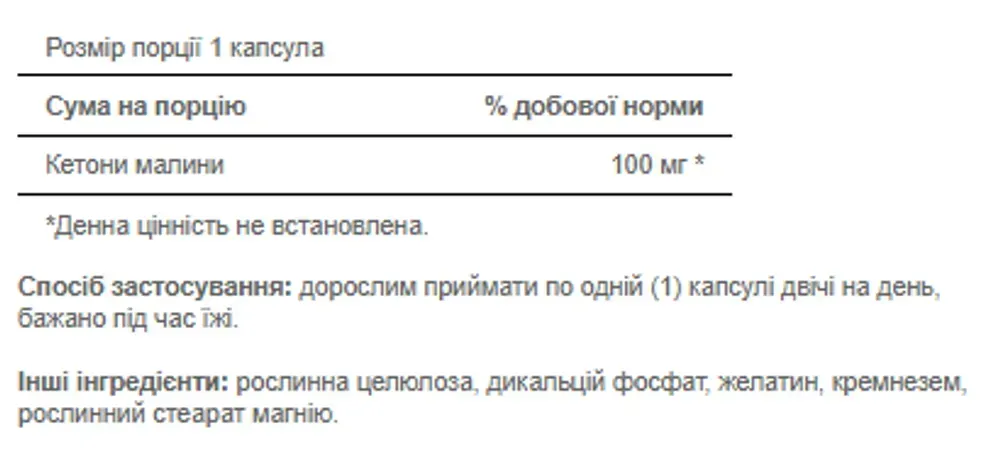 Raspberry Ketones 100 mg - 120 caps