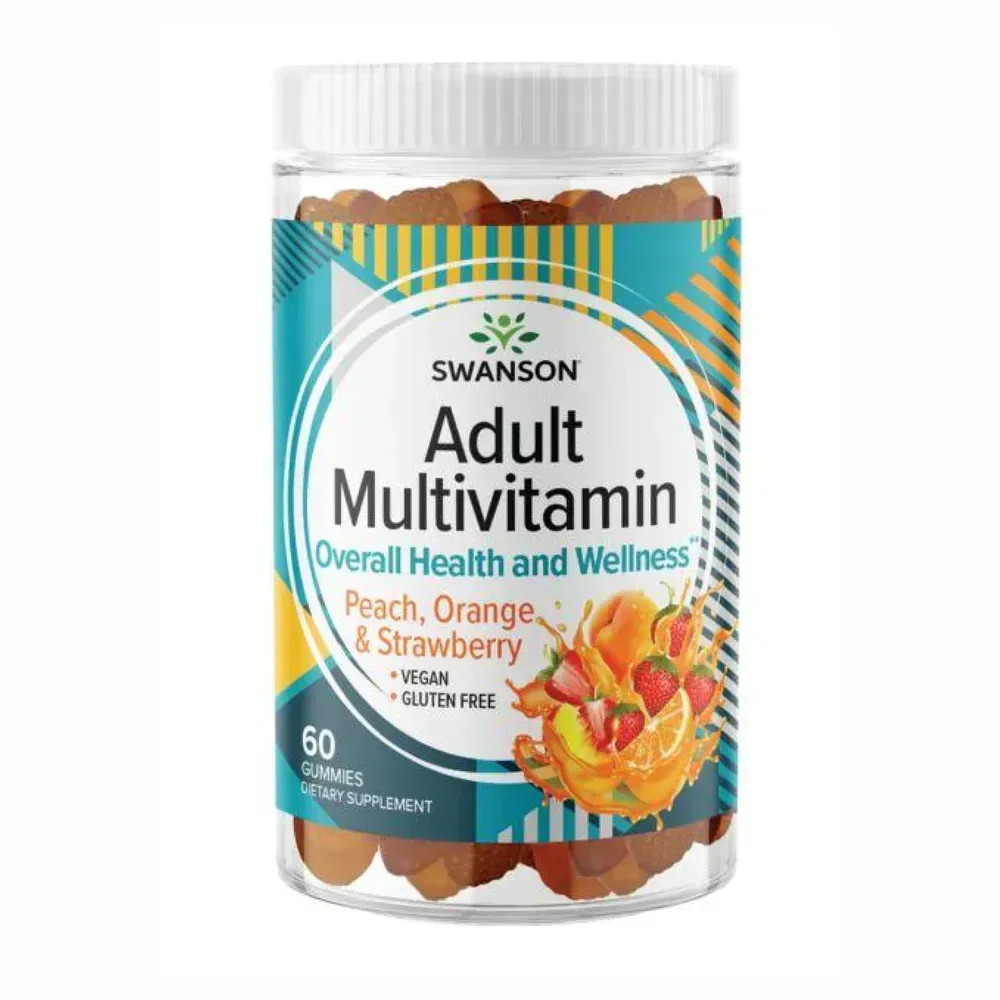 Swanson Adult Multivitamin - 60 Gummies Peach,Orange,Strawberry, Полуниця