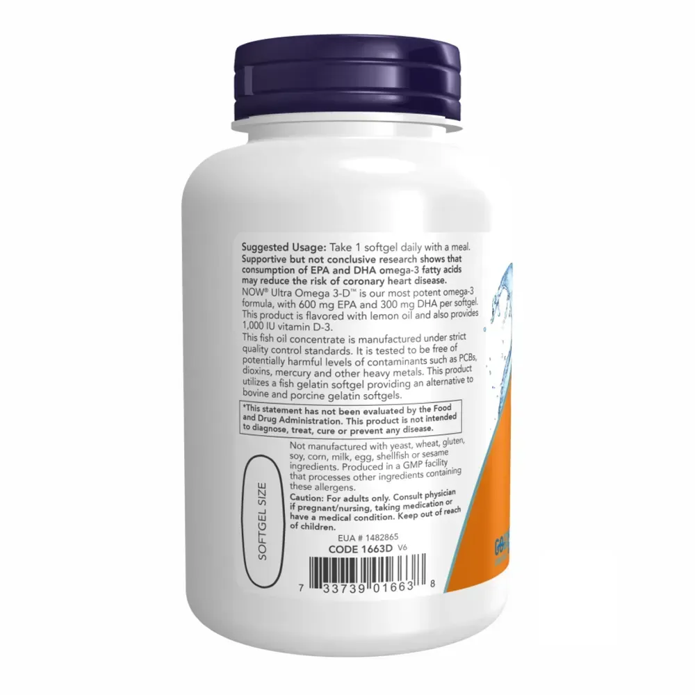 NOW Foods Ultra Omega 3-D™ Fish Oil - 180 Fish Softgels, фото 3