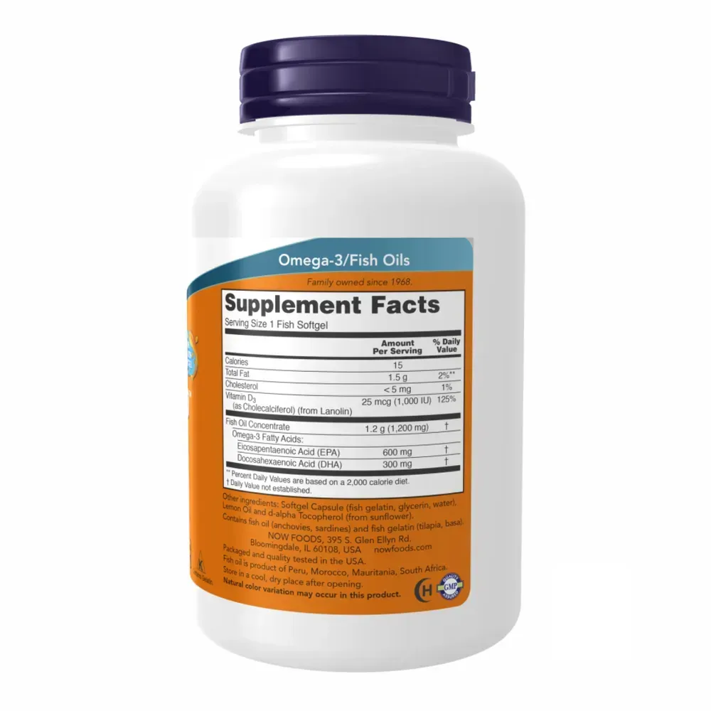 NOW Foods Ultra Omega 3-D™ Fish Oil - 180 Fish Softgels, фото 2