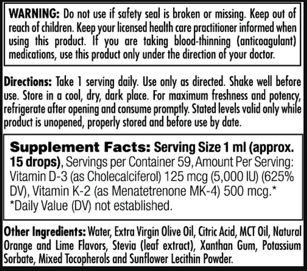 D3 K2 DropIns 125mcg - 2 oz Citrus