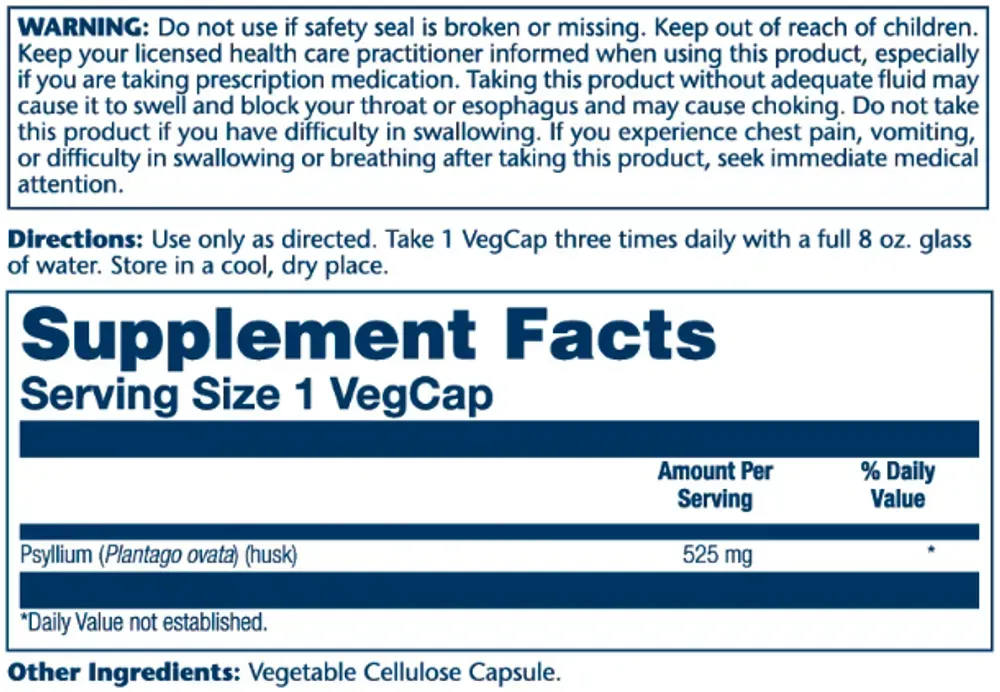 Psyllium Husk 525mg - 100 vcaps