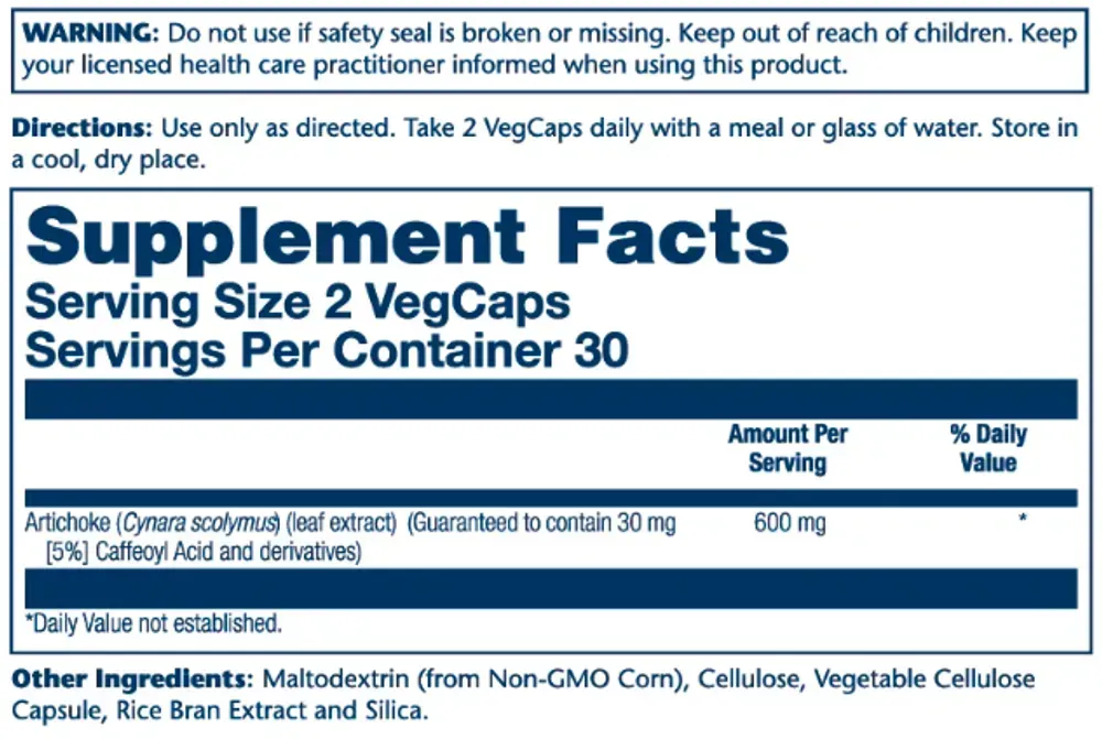 Artichoke Leaf Extract - 600mg 60 vcaps