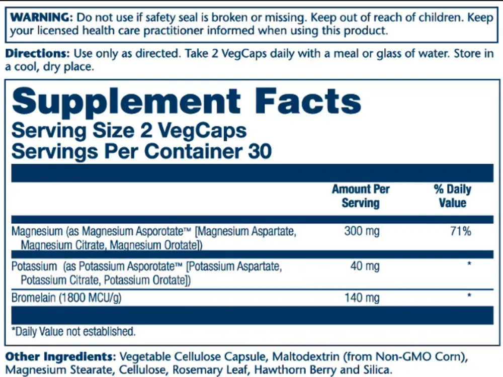 Magnesium & Potassium Asporotate - 60 vcaps