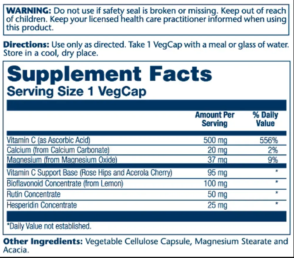 Vitamin C with Bioflavonoid Concentrate 500mg - 100 vcaps