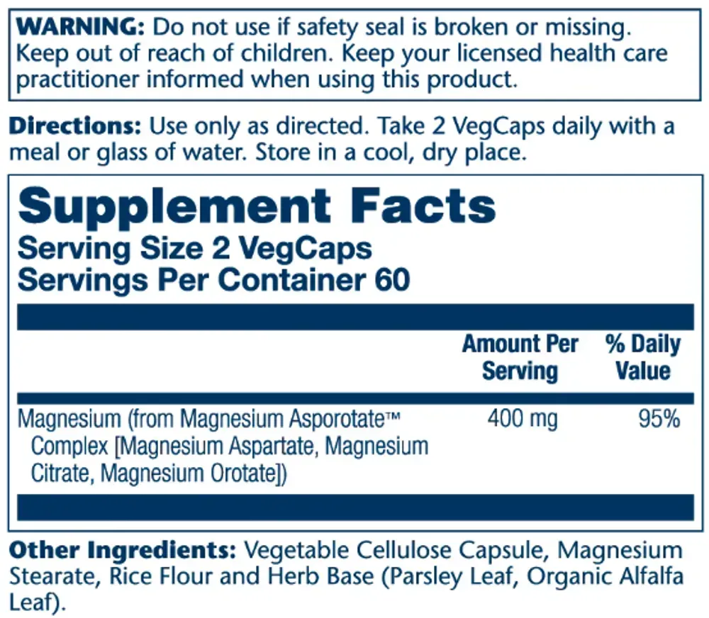 Magnesium Asporotate 400mg - 120 vcaps
