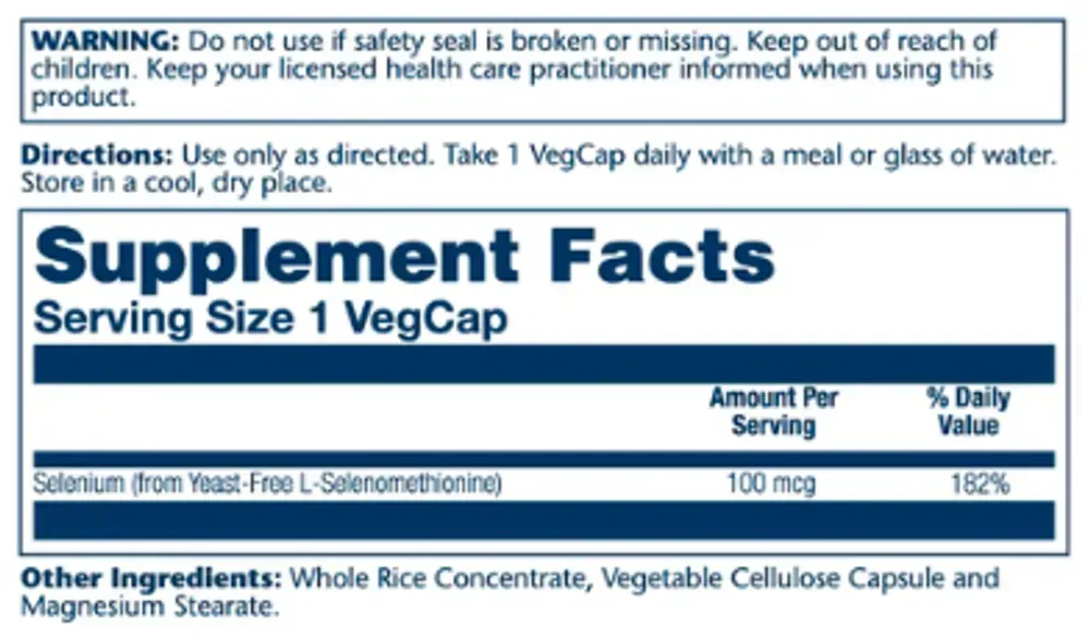 Selenium Yeast Free 100mcg - 90 vcaps