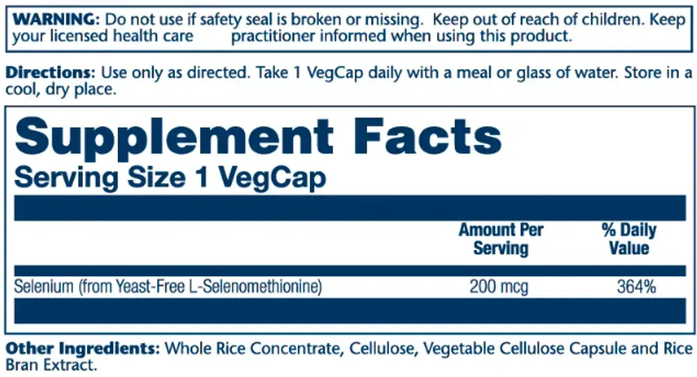 Selenium Yeast Free 200mcg - 90 vcaps
