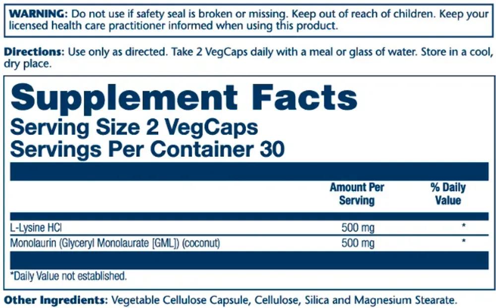 L-Lysine Monolaurin 1:1 - 60 vcaps