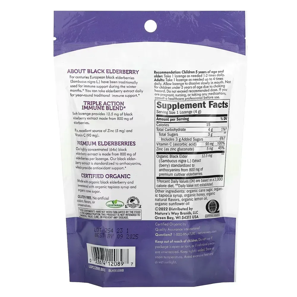 Nature's Way Sambucus Organic Honey Lemon Lozenge - 24ct, фото 2