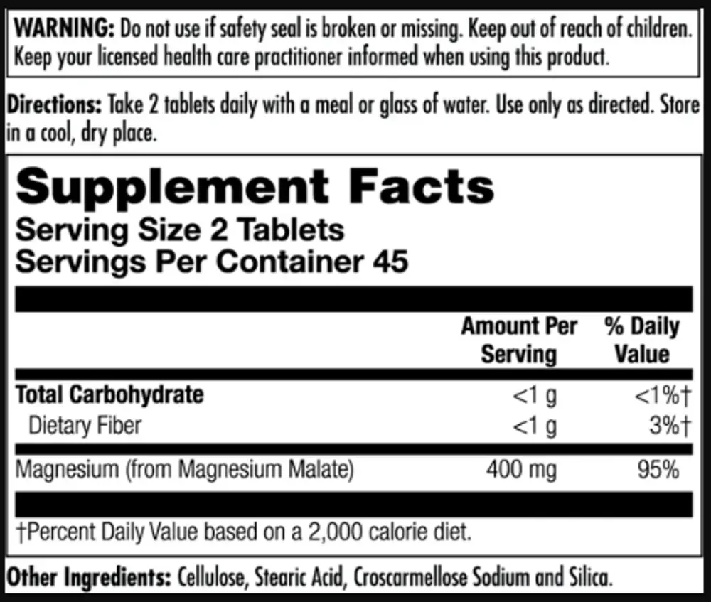 Magnesium Malate 400mg - 90 tabs