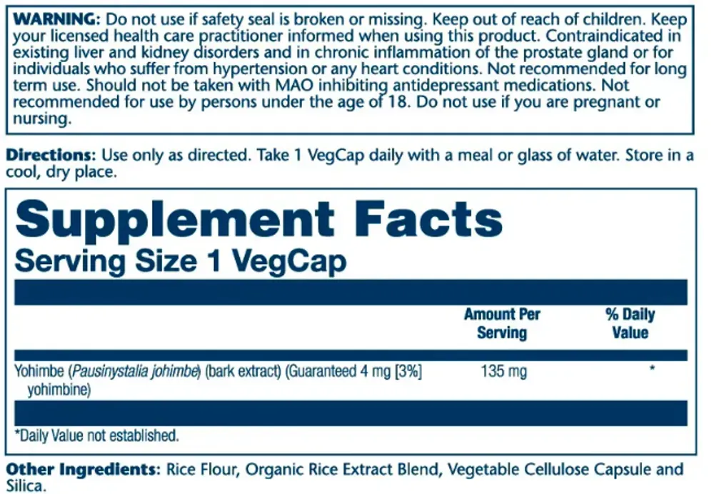 Guaranteed Potency Yohimbe Bark Extract - 60 caps