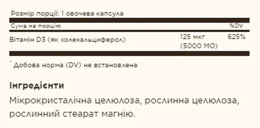 Vitamin D3 (Cholecalciferol) 125 mcg (5,000 IU) - 120 vcaps