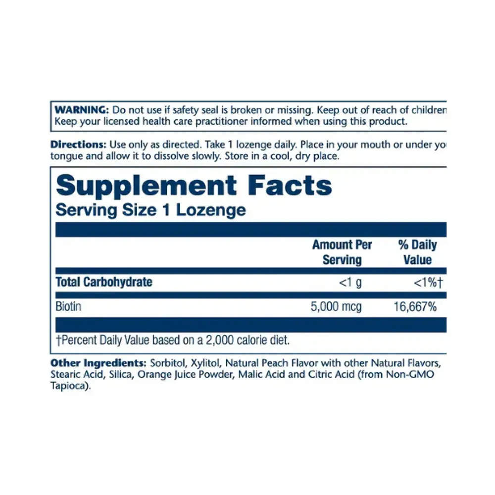 Biotin 5000mcg - 60 Lozenges Natural Peach, Strawberry, Banana
