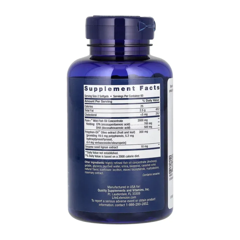 Super Omega-3 EPA/DHA Fish Oil Sesame Lignans & Olive Extract - 120 softgels