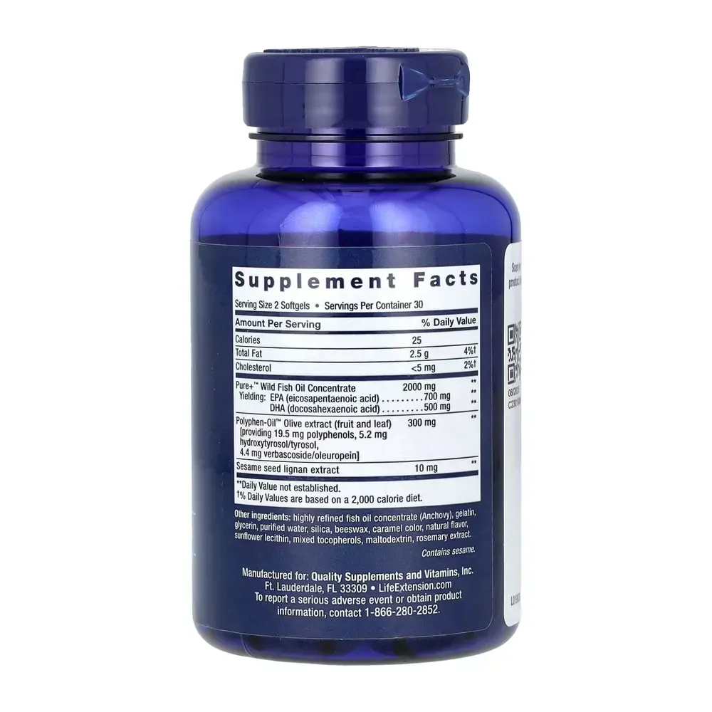 Super Omega-3 EPA/DHA Fish Oil Sesame Lignans & Olive Extract - 60 softgels
