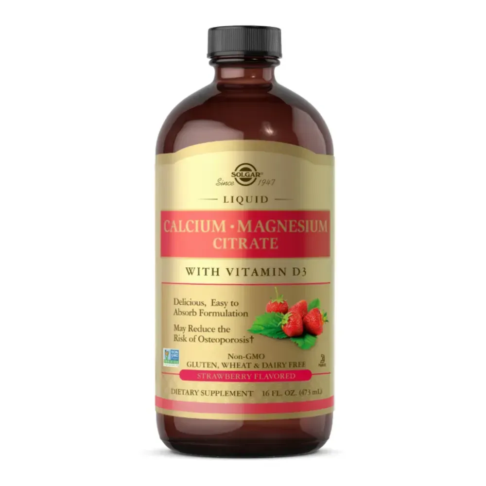 Solgar Liquid Calcium Magnesium Citrate with Vitamin D3 - 16 oz Natural Strawberry, Натуральна полуниця