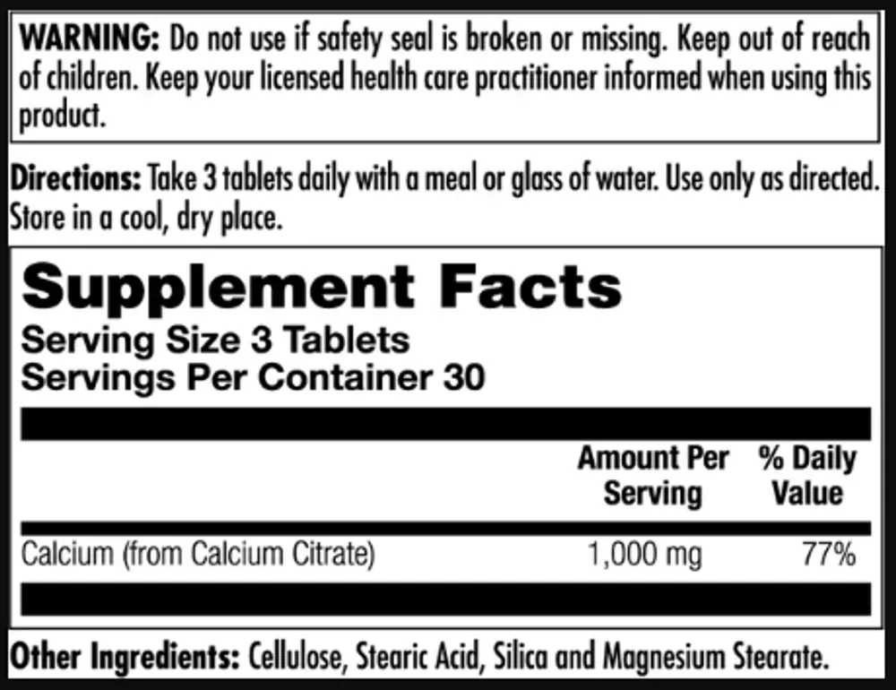 Calcium Citrate 1000mg - 90 tabs
