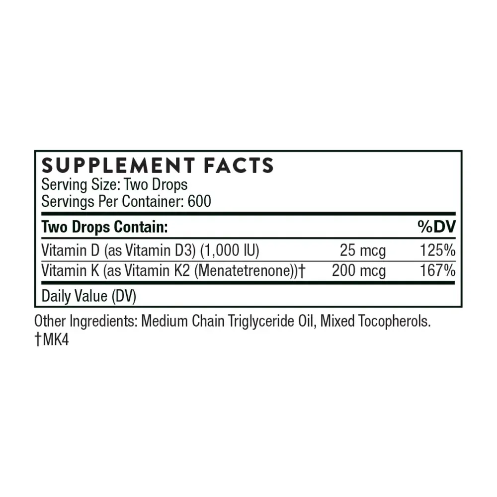 Thorne Vitamin D+K2 - 1oz, фото 2