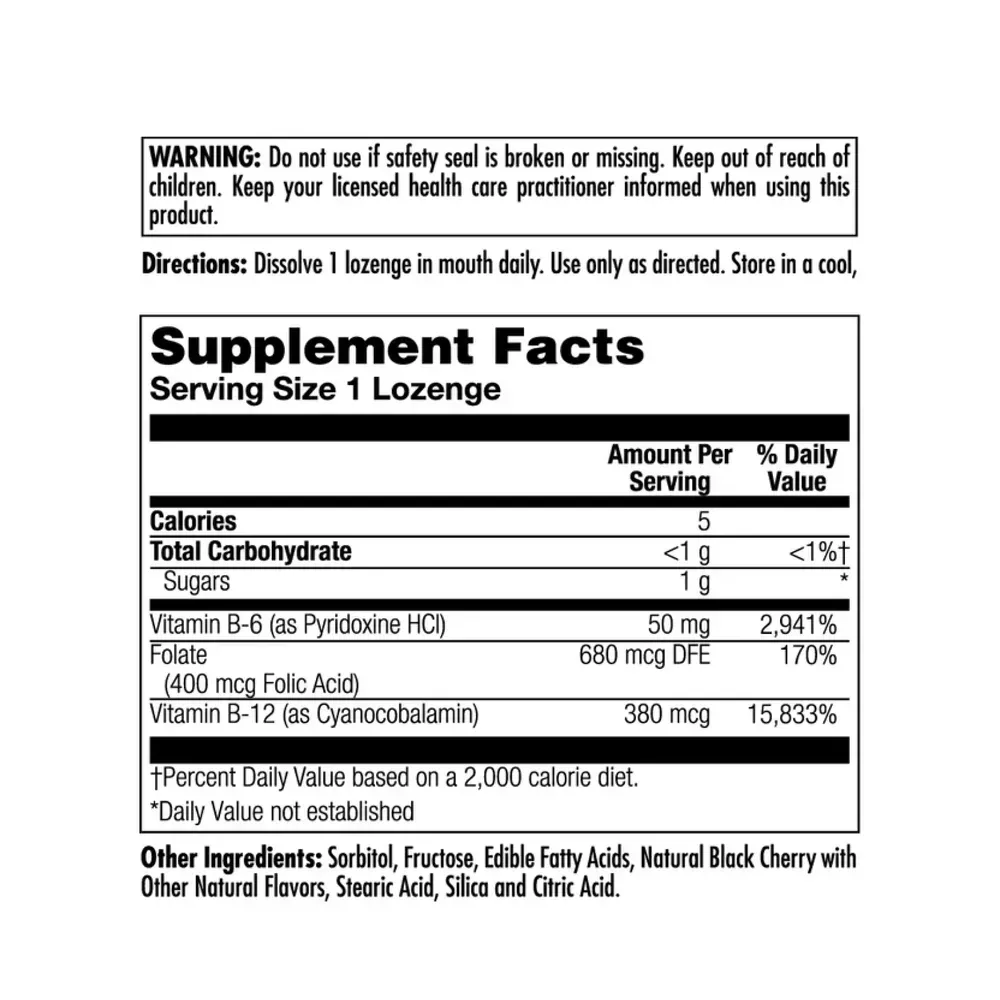 B-6 B-12 Folic Acid - 60 tabs Black Cherry