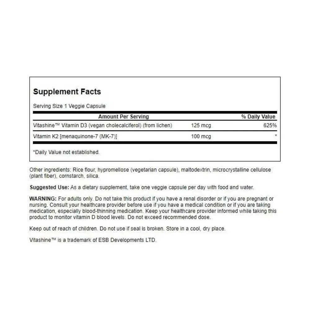 Extra Strength D3 & K2 5000 Iu & 100mcg - 60 vcaps