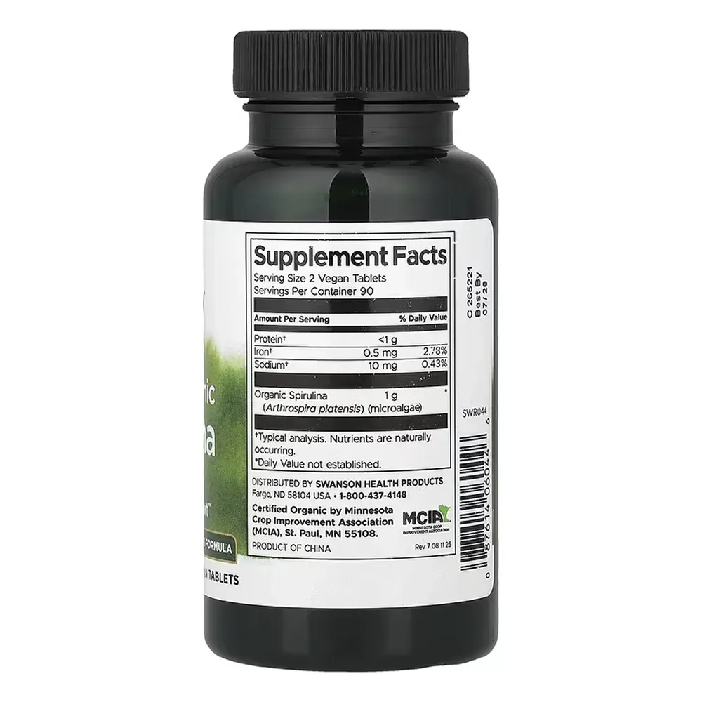Certified Organic Spirulina 500mg - 180 tabs