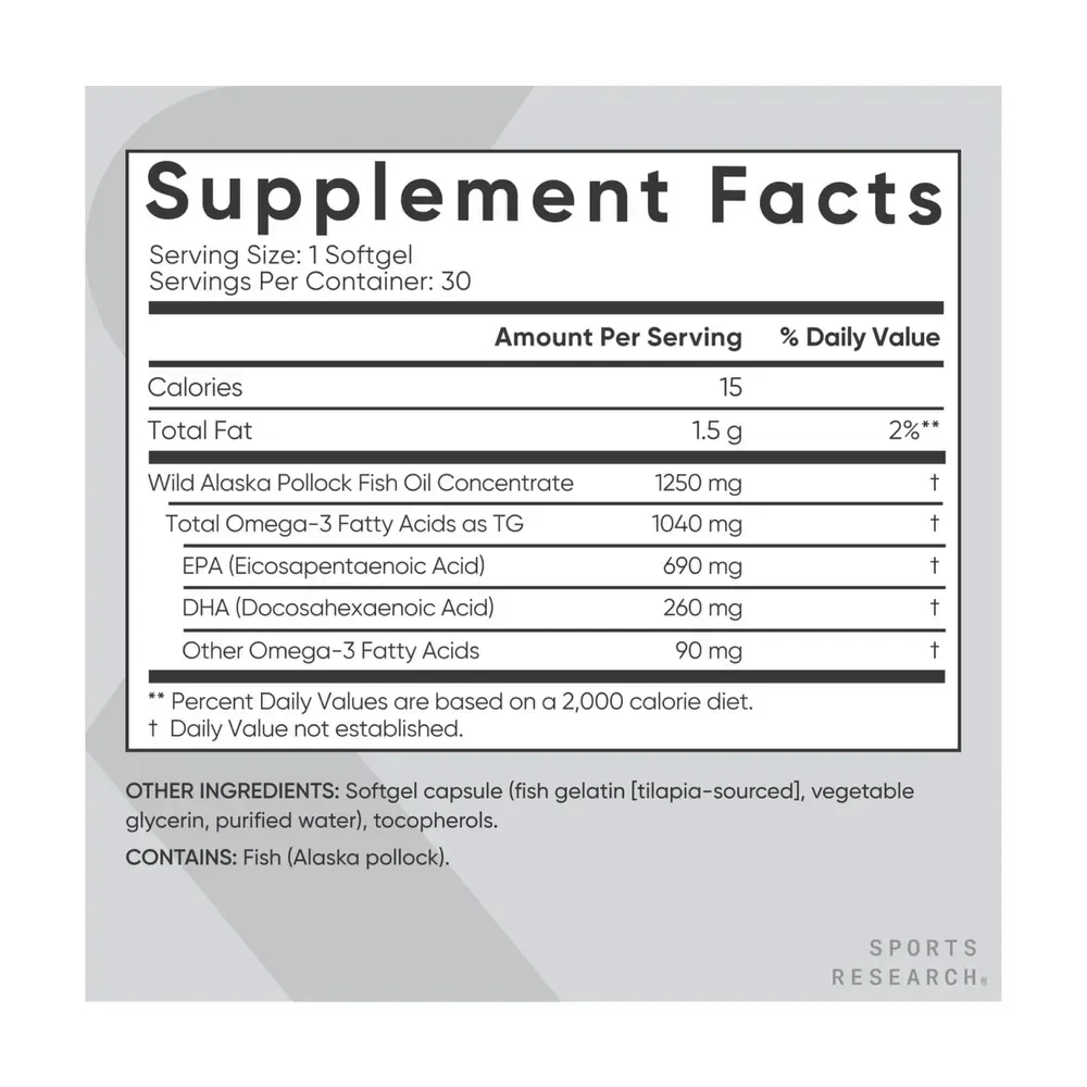 Omega-3 Fish Oil Alaska Pollock 1250mg - 30 softgels