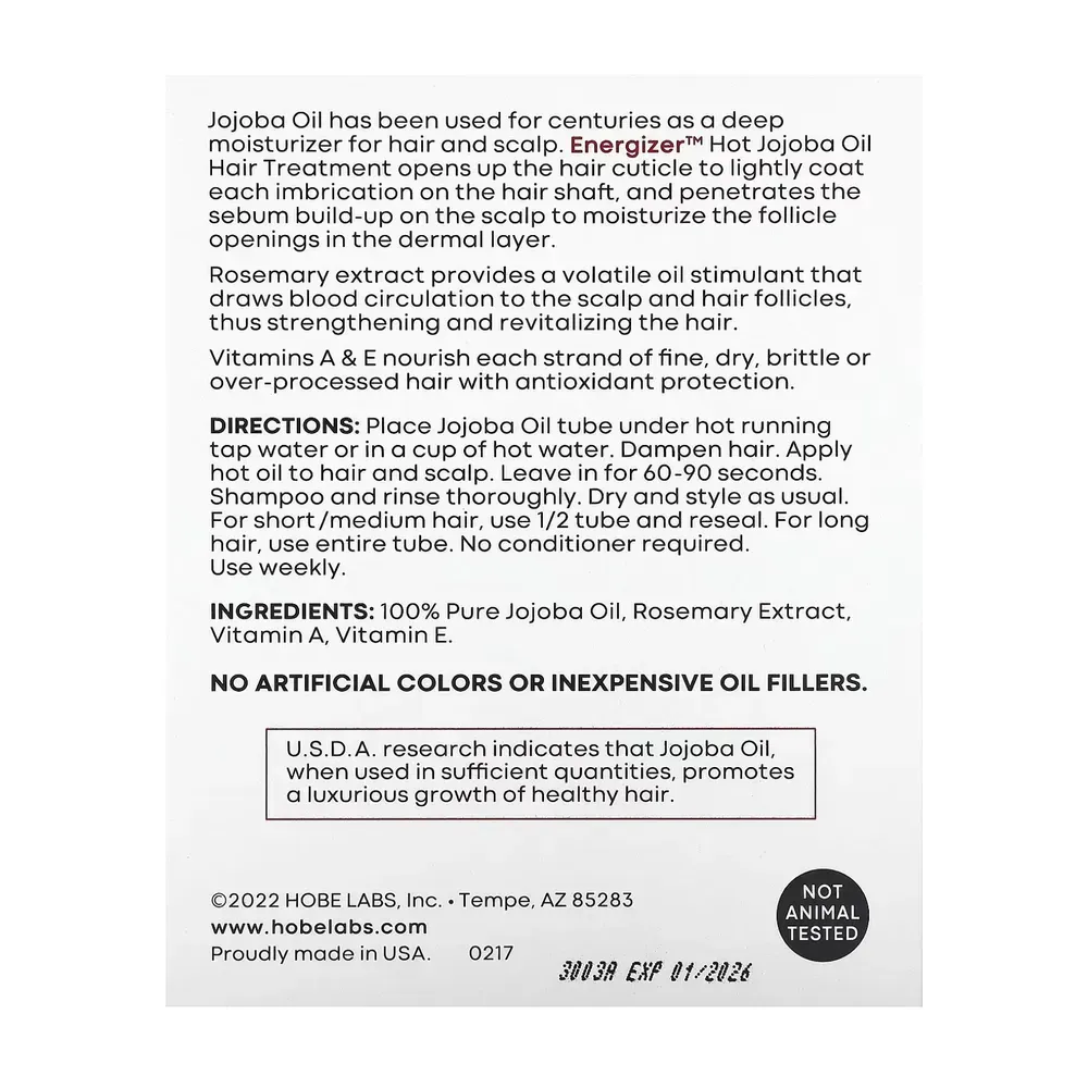 Energizer Hot Jojoba Oil Hair Treatment 3 Reclosable Tubes - 14.8 ml