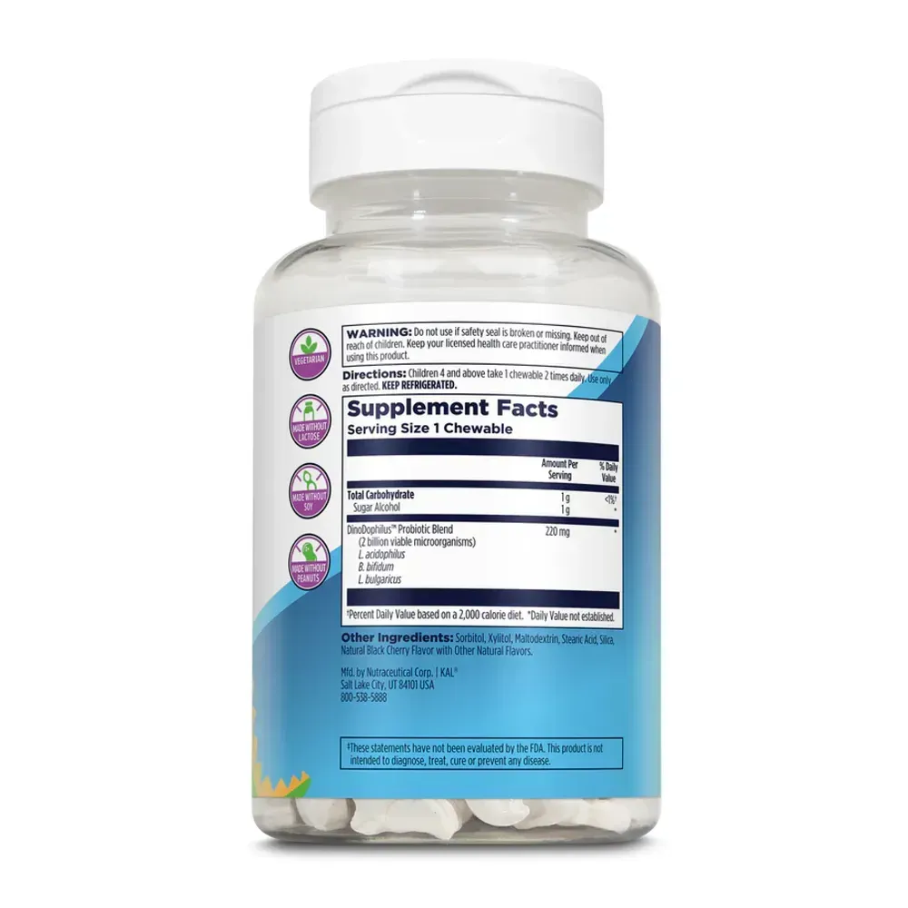 KAL Dino-Dophilus™ Kids Probiotic - 60 chewables Black Cherry, Чорна вишня, фото 2