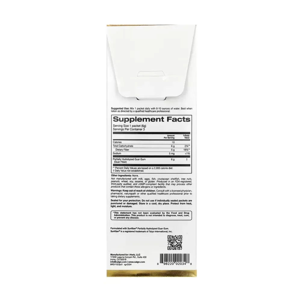 California Gold Nutrition Prebiotic Fiber - 3 packets Unflavored, Без смаку, фото 2