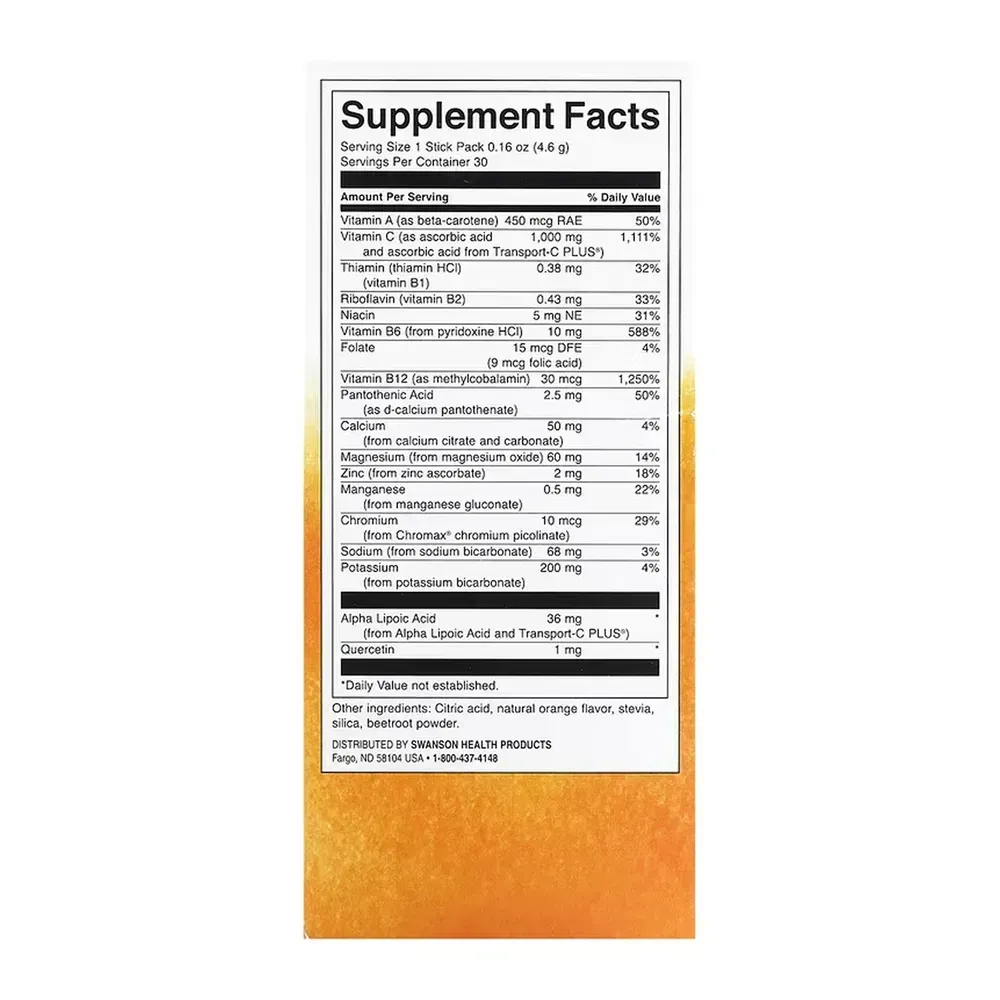 Swanson Energy C with Electrolytes - 30 packs Orange, Апельсин, фото 2