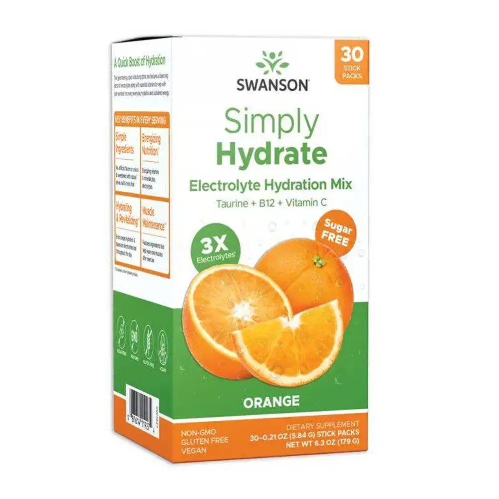 Swanson Simply Hydrate Electrolyte Hydration Mix - 30 packs Orange, Апельсин