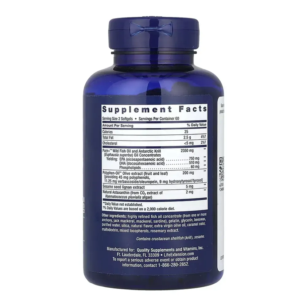 Super Omega-3 Plus EPA/DHA Fish Oil, Sesame Lignans, Olive Extract, Krill & Astaxanthin - 120 softgels