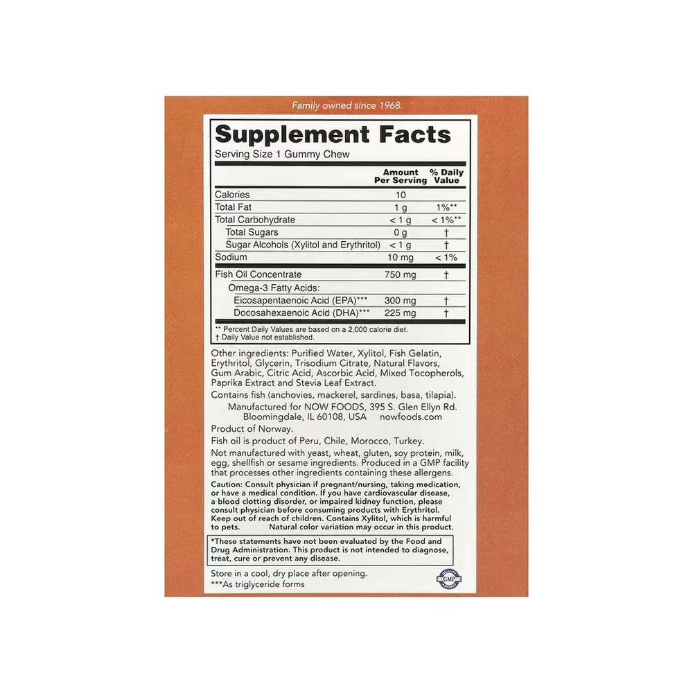 NOW Foods Omega-3 Fish Oil - 36 Gummy Chews, фото 2