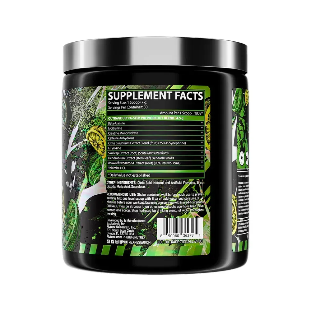 Nutrex Outrage High-Stim Pre-Workout 30 порцій, Лимон-лайм, фото 2