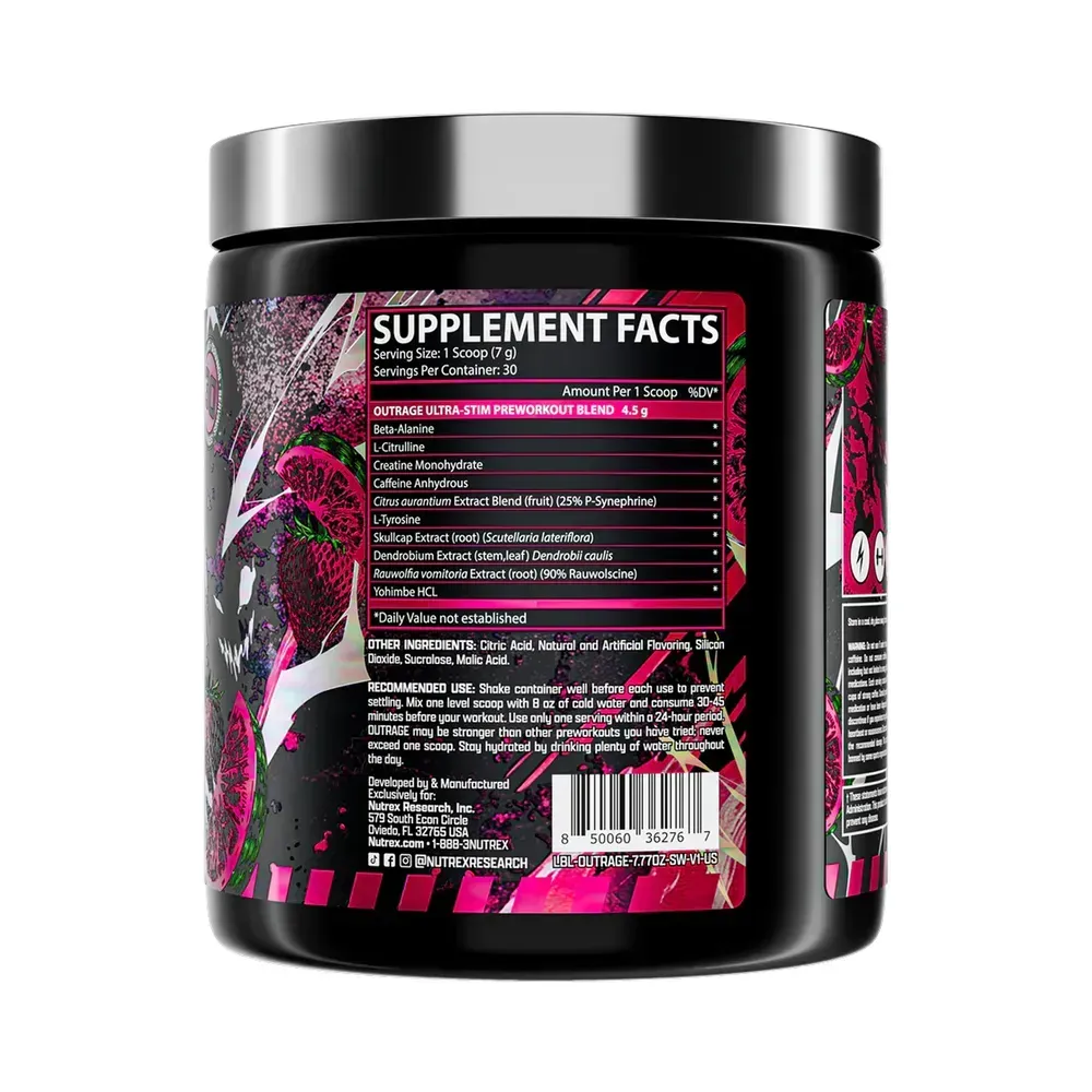 Nutrex Outrage High-Stim Pre-Workout 30 порцій, Полуниця і кавун, фото 2