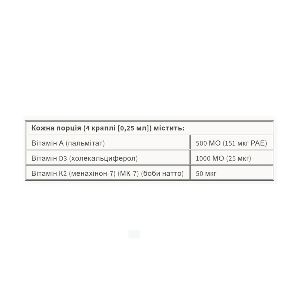 Vitamin K2+D3+A 50 mcg/1000 IU/500 IU - 30ml