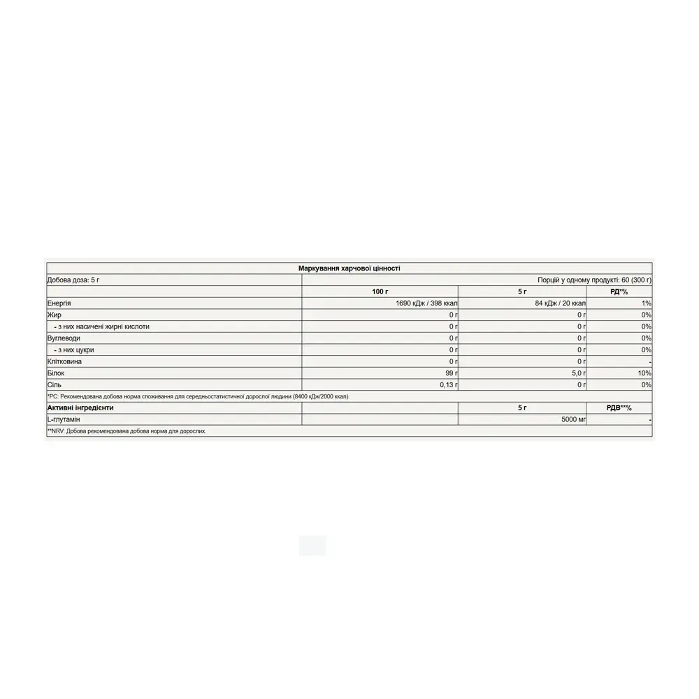 Glutamine - 300g Unflavored