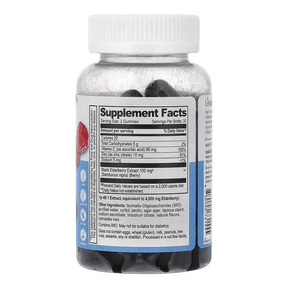 Lifeable Sambucus Elderberry + Vitamin C and Zinc Kids Sugar Free - 60 gummies, фото 2