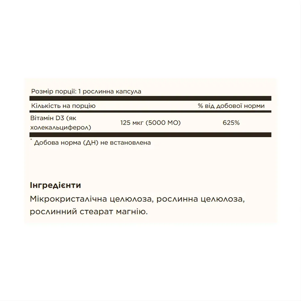 Vitamin D3 (Cholecalciferol) 125 mcg (5,000 IU) - 240 vcaps