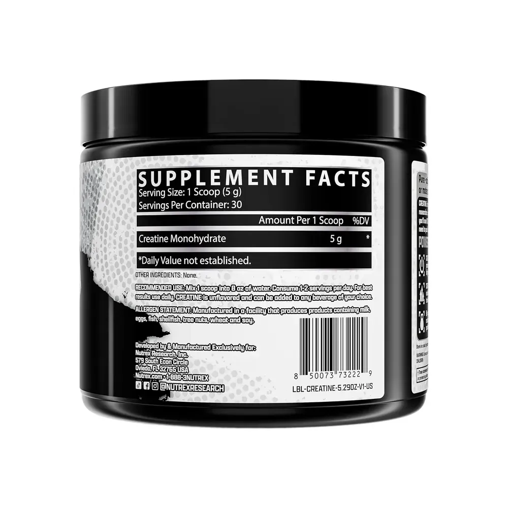 Nutrex Creatine Monohydrate — креатин моногідрат, 150 г — етикетка