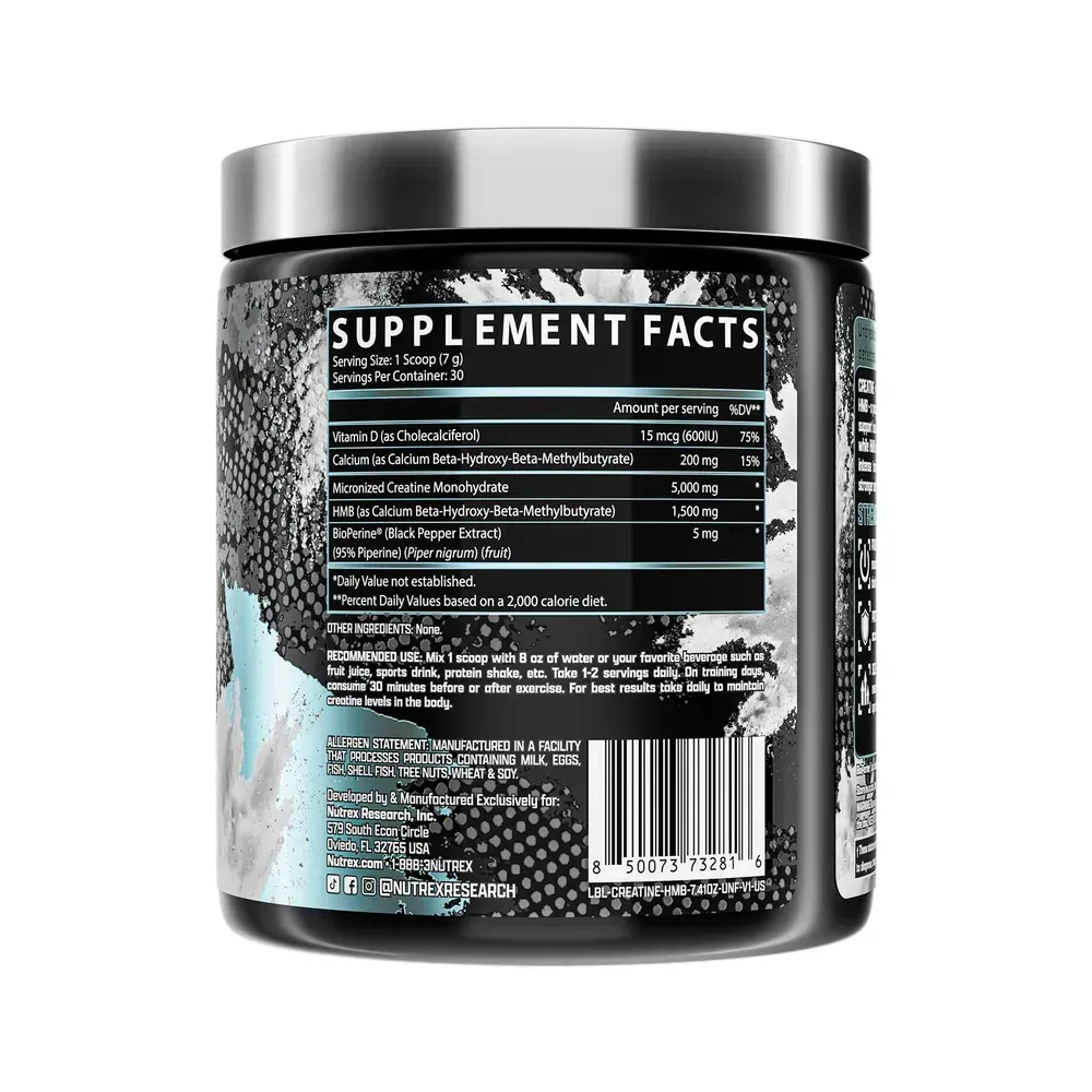 Nutrex Creatine + HMB — комплекс без смаку, 210 г — етикетка