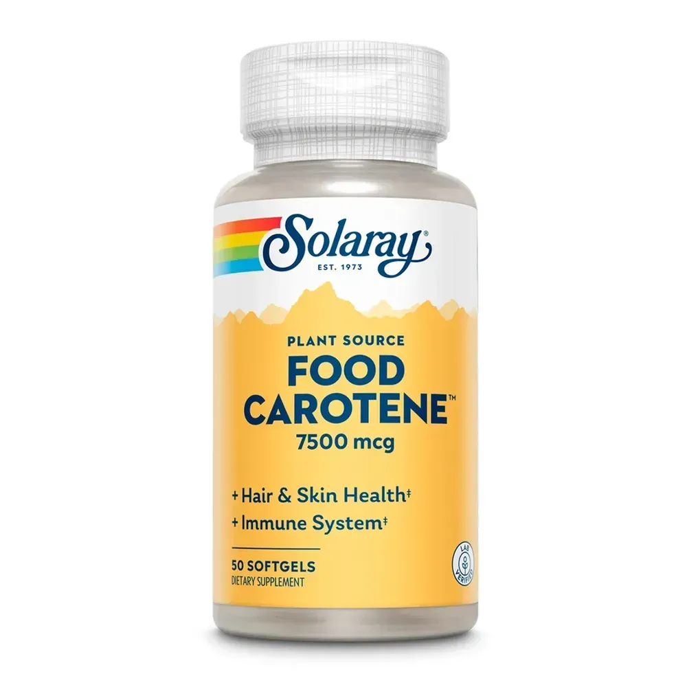 Solaray Food Carotene — вітамін A, 7500 мкг, 50 капсул — упаковка