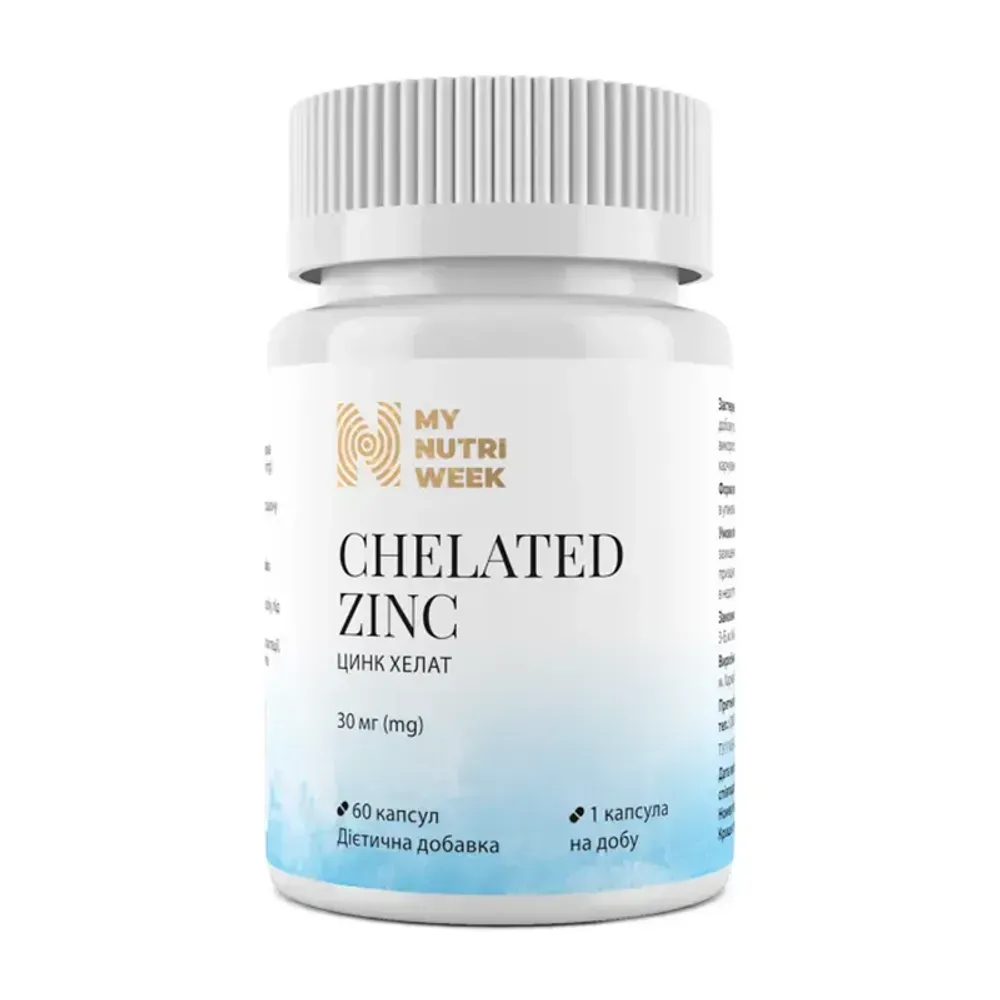 My Nutri Week Chelated Zinc — цинк 30 мг, 60 капсул — упаковка