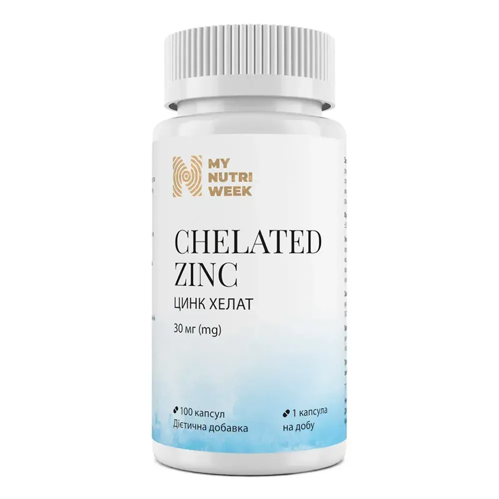 My Nutri Week Chelated Zinc — цинк 30 мг, 100 капсул — упаковка