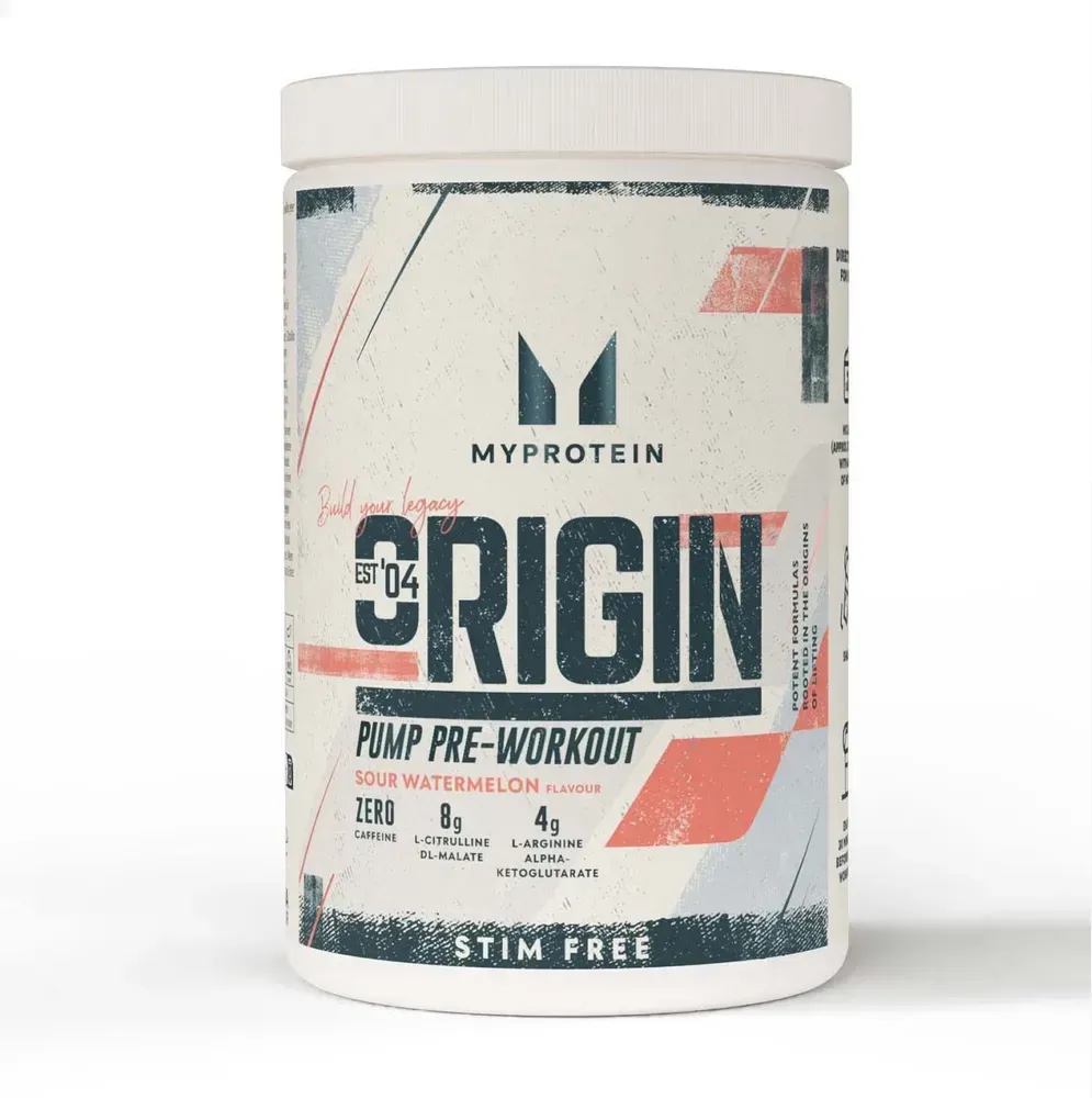 Myprotein Origin Stim-Free Sour Watermelon — банка 600 г без кофеїну